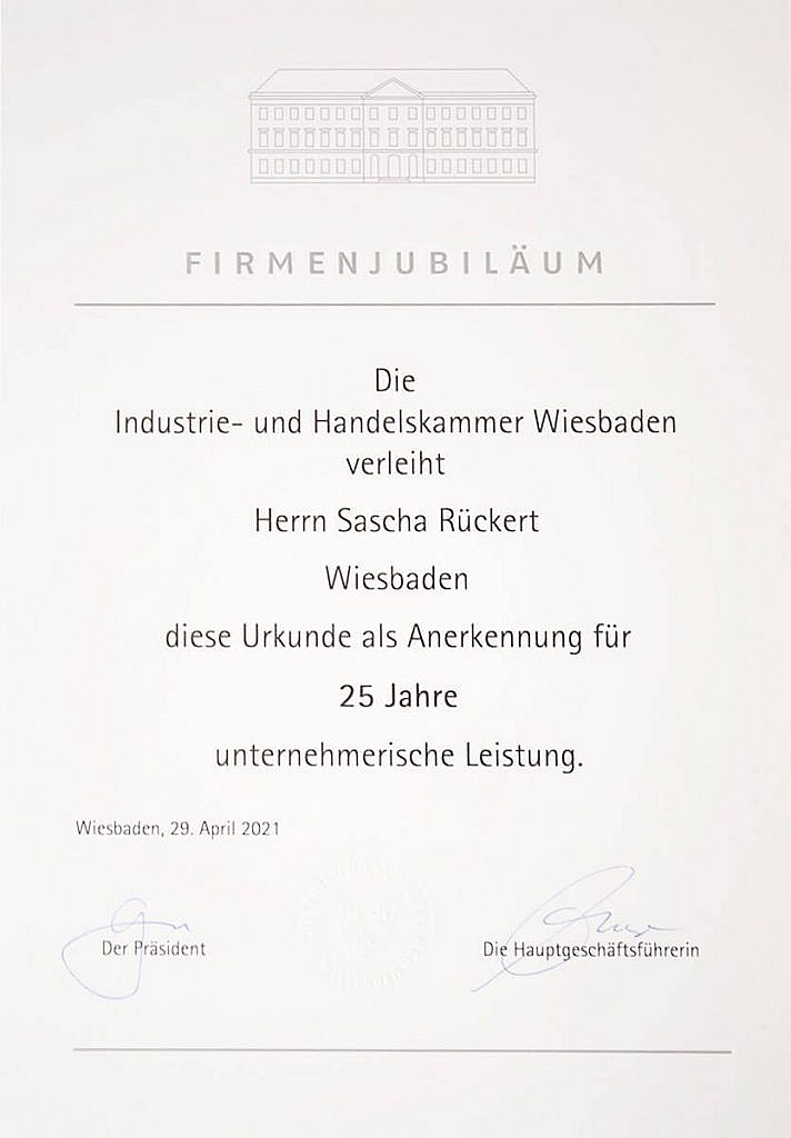 Urkunde Firmenjubiläum 25 Jahre